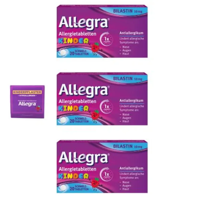 ALLEGRA Allergietabletten Kinder 10 mg Schmelztabletten 3x 20 St + Kinderpflaster Set 60 St