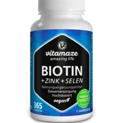BIOTIN 10 mg hochdosiert+Zink+Selen Tabletten 365 Stück