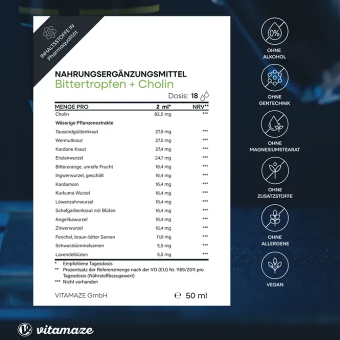BITTER-TROPFEN 15 Kräuter+Cholin ohne Alkohol 50 ml