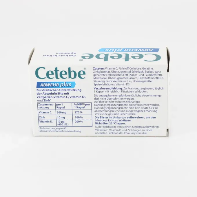 CETEBE ABWEHR plus Vitamin C+Vitamin D3+Zink Kaps. 30 Stück
