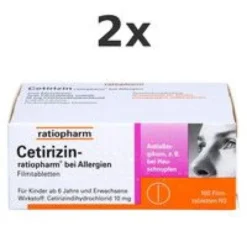 CETIRIZIN-ratiopharm bei Allergien 10 mg Filmtabl. Set 2x 100St