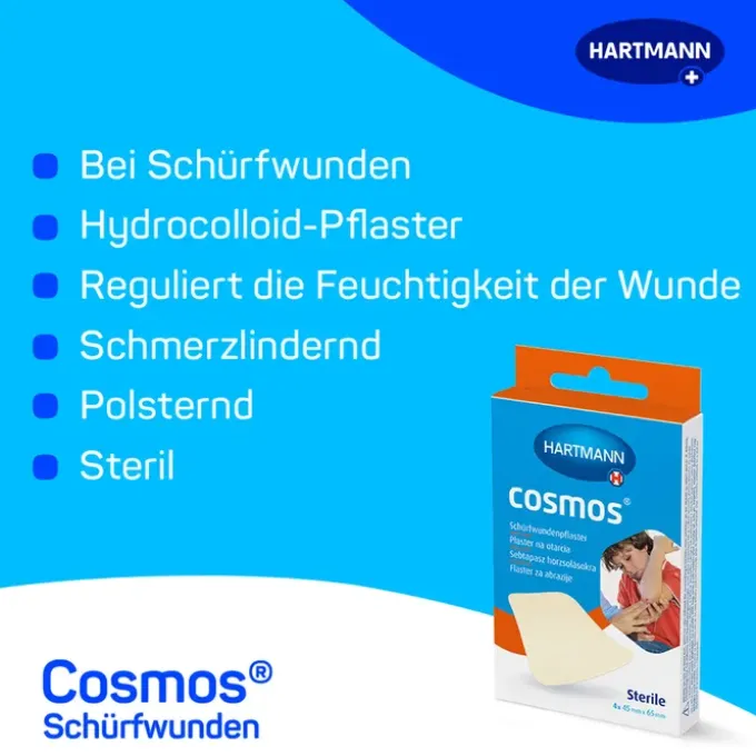 COSMOS Schürfwundenpflaster 4,5x6,5 cm steril 4 St