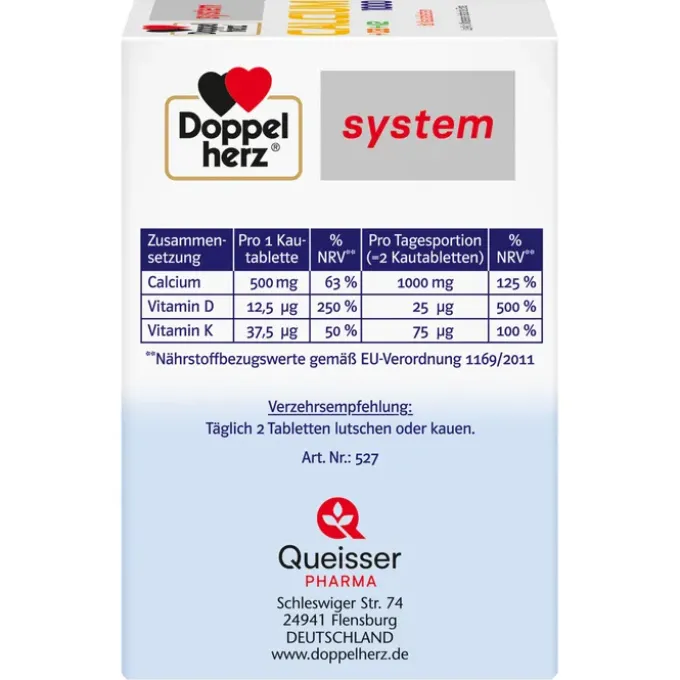 DOPPELHERZ Calcium 1000+D3+K2 system Kautabletten 60 Stück