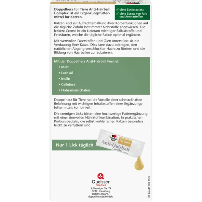 DOPPELHERZ für Tiere Anti-Hairball Complex Katzen 25X10 g