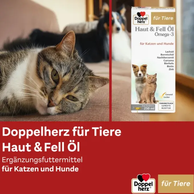 DOPPELHERZ für Tiere Haut&Fell Öl f.Hunde/Katzen 250 ml