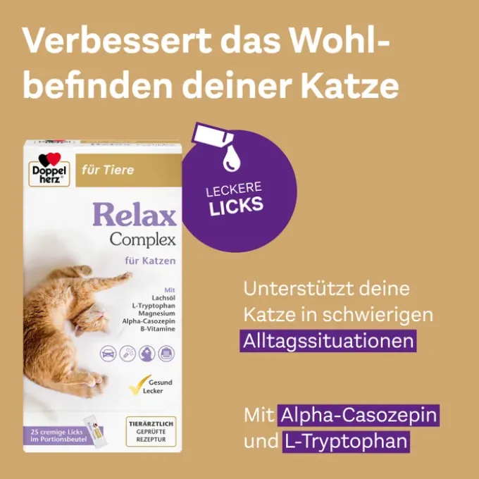 DOPPELHERZ für Tiere Relax Complex Port.Btl.f.Kat. 25X10 g