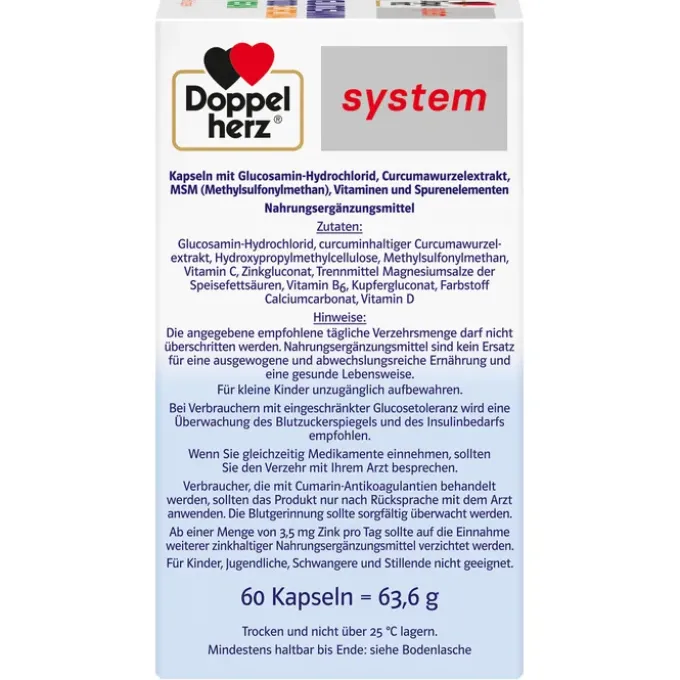 DOPPELHERZ Glucosamin 1000+Curcuma vegan syst.Kps. 60 Stück