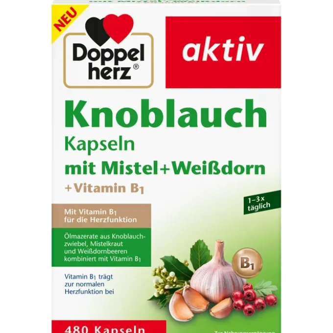 DOPPELHERZ Knobl.Kap.m.Mistel+Weißdorn+Vitamin B1 480 Stück