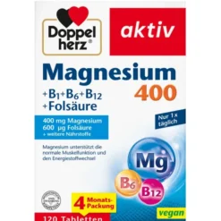 DOPPELHERZ Magnesium 400+B1+B6+B12+Folsäure Tabl. 120 Stück