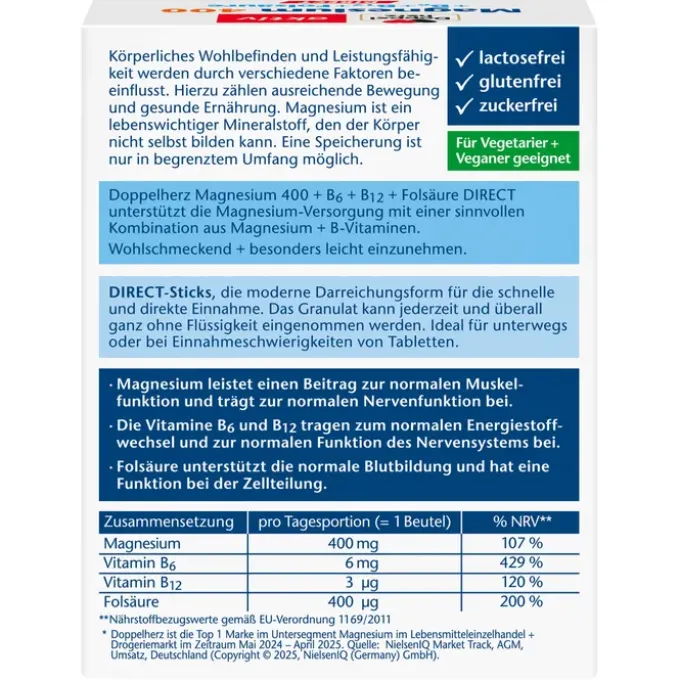 DOPPELHERZ Magnesium+B Vitamine DIRECT Pellets 20 Stück