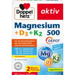 DOPPELHERZ Magnesium 500+D3+K2 Depot Tabletten 60 Stück