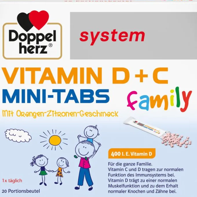 DOPPELHERZ Vitamin D+C Mini-Tabs family system 20 Stück