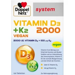 DOPPELHERZ Vitamin D3 2000+K2 system Tabletten 120 Stück