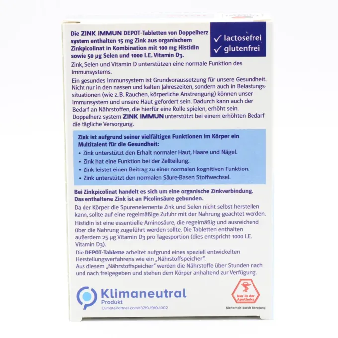 DOPPELHERZ Zink Immun Depot system Tabletten 30 Stück