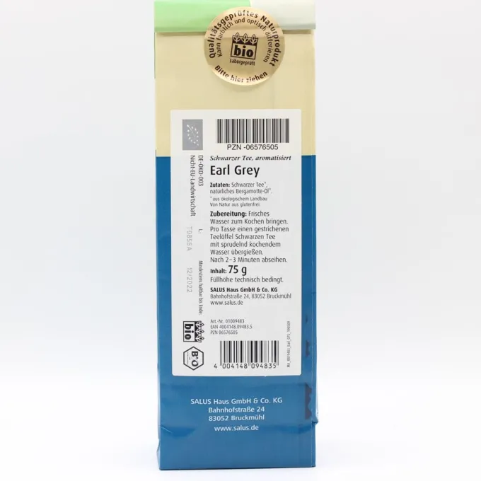 EARL Grey schwarzer Tee Blatt-Tee Bio Salus 75 g