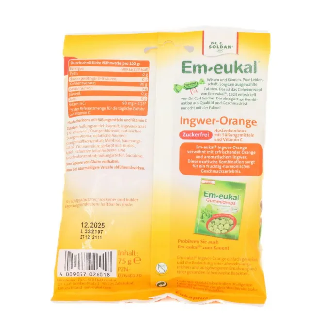 EM-EUKAL Bonbons Ingwer Orange zuckerfrei 75 g
