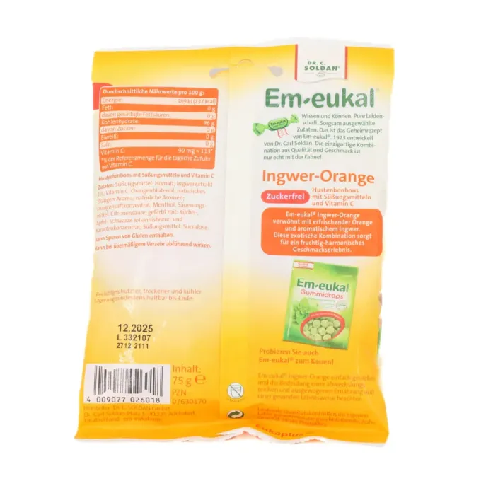 EM-EUKAL Bonbons Ingwer Orange zuckerfrei 75 g