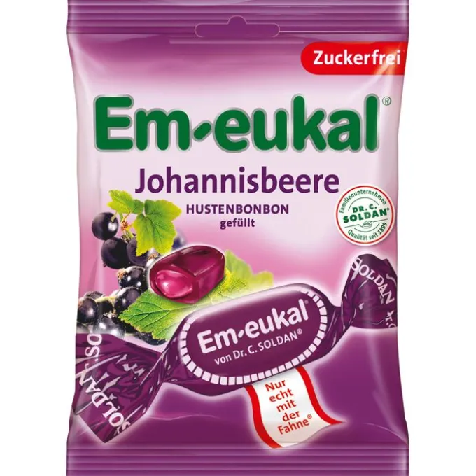 EM-EUKAL Bonbons Johannisbeere gefüllt zuckerfei 75 g