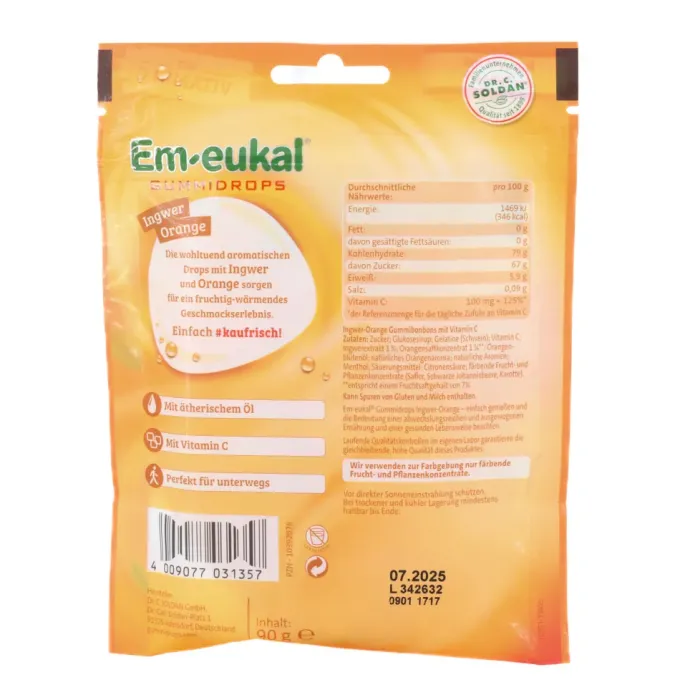 EM-EUKAL Gummidrops Ingwer-Orange zuckerhaltig 90 g
