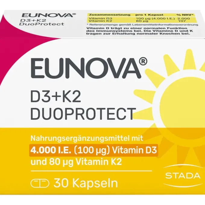 EUNOVA DuoProtect D3+K2 4000 I.E./80 μg Kapseln 30 Stück