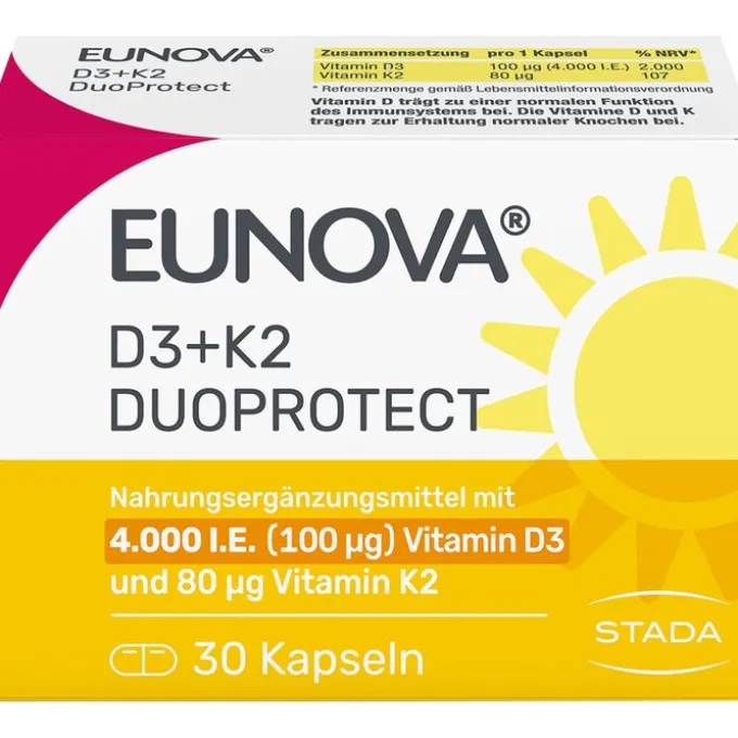 EUNOVA DuoProtect D3+K2 4000 I.E./80 μg Kapseln 30 Stück
