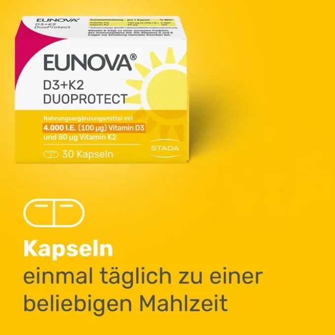 EUNOVA DuoProtect D3+K2 4000 I.E./80 μg Kapseln 30 Stück