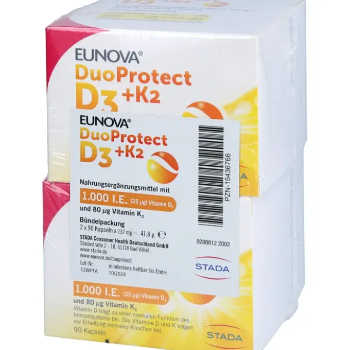EUNOVA DuoProtect D3+K2 1000 I.E./80 μg Kaps.Kombi 180 Stück