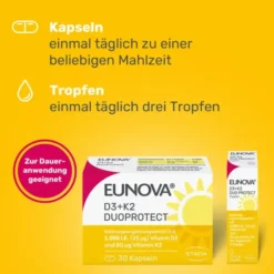 EUNOVA DuoProtect D3+K2 1000 I.E./80 μg Kaps.Kombi 180 Stück