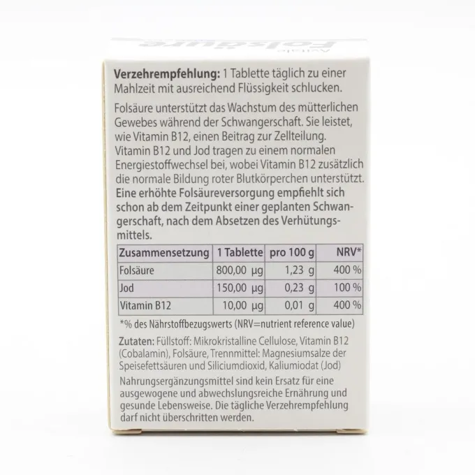 FOLSÄURE 800 Plus B12+Jod Tabletten 120 Stück