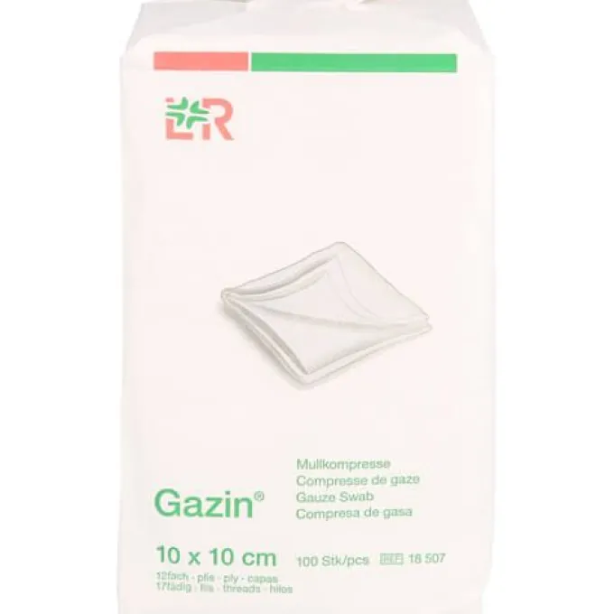 GAZIN Mullkomp.10x10 cm unsteril 12fach Op 100 St