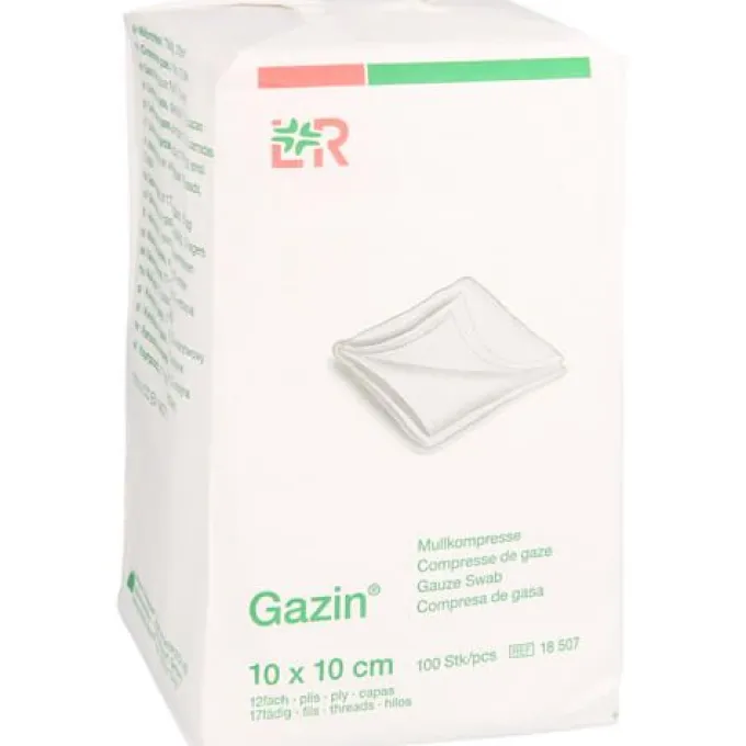 GAZIN Mullkomp.10x10 cm unsteril 12fach Op 100 St