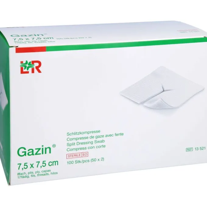 GAZIN Schlitzkompressen 7,5x7,5 cm steril 8fach 50X2 St