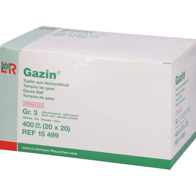 GAZIN Tupfer pflaumengr.steril o.RK a.Verbandmull 20X20 St