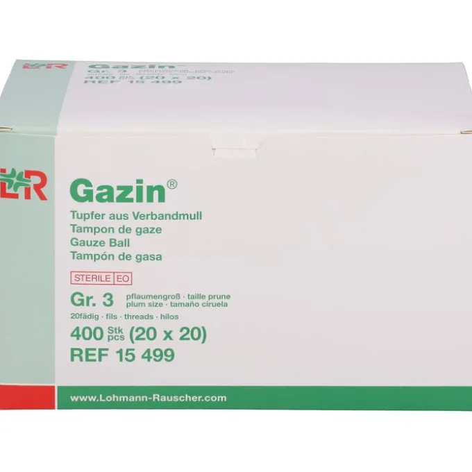 GAZIN Tupfer pflaumengr.steril o.RK a.Verbandmull 20X20 St