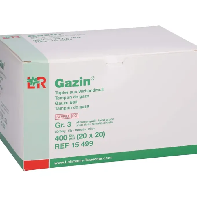 GAZIN Tupfer pflaumengr.steril o.RK a.Verbandmull 20X20 St