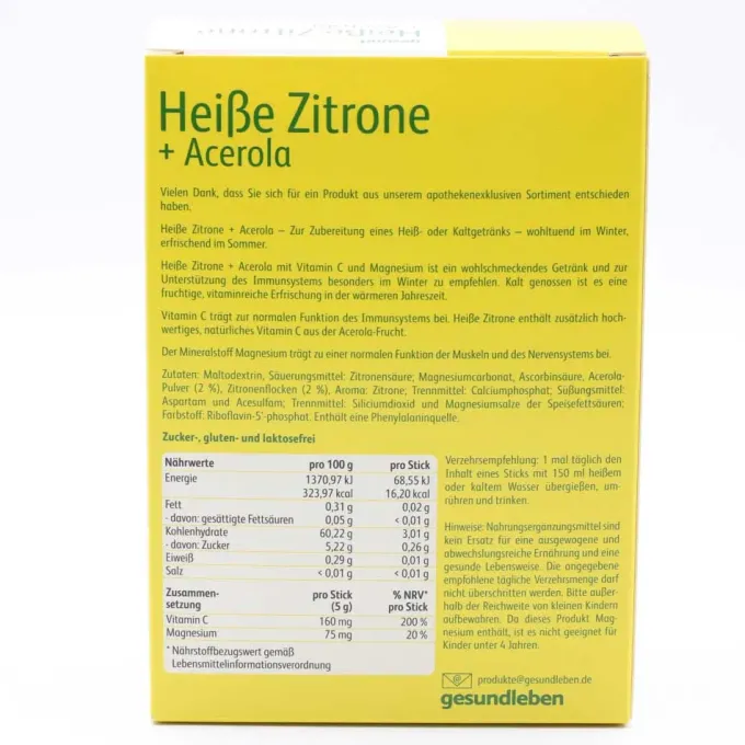 GESUND LEBEN heiße Zitrone+Acerola Pulver 20 Stück