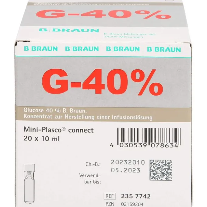 GLUCOSE 40% B.Braun Mini Plasco connect Inf.-L.-K. 20X10 ml