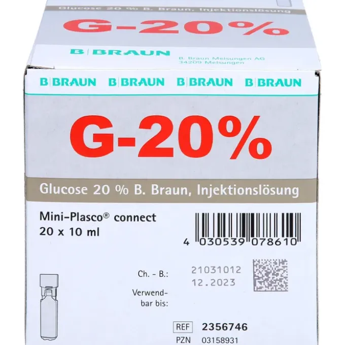 GLUCOSE 20% B.Braun Mini Plasco connect Inj.-Lsg. 20X10 ml