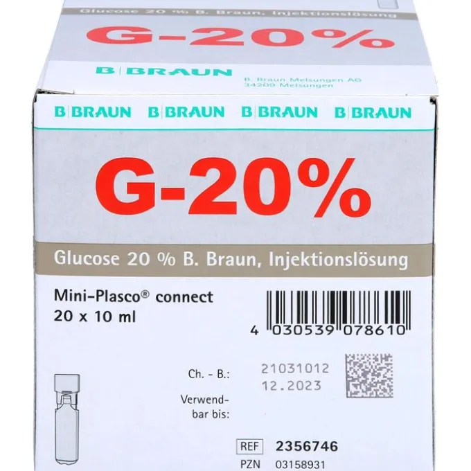 GLUCOSE 20% B.Braun Mini Plasco connect Inj.-Lsg. 20X10 ml