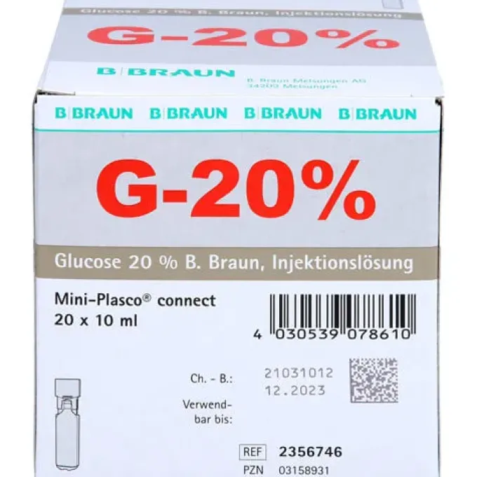 GLUCOSE 20% B.Braun Mini Plasco connect Inj.-Lsg. 20X10 ml