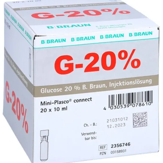 GLUCOSE 20% B.Braun Mini Plasco connect Inj.-Lsg. 20X10 ml