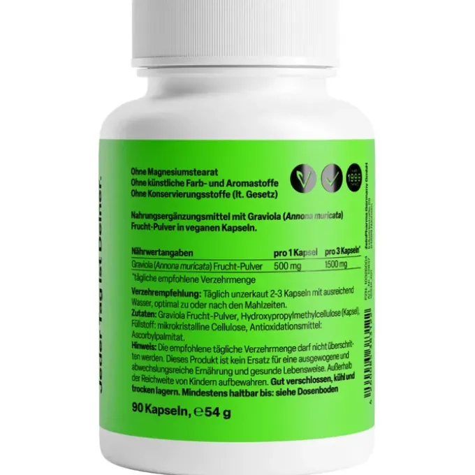 GRAVIOLA KAPSELN 500 mg/Kap.reines Blattpulv.Peru 90 Stück