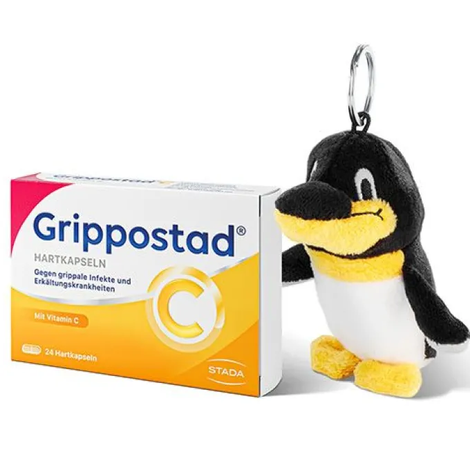 GRIPPOSTAD C Hartkapseln + Pinguin Schlüsselanhänger 1x24St