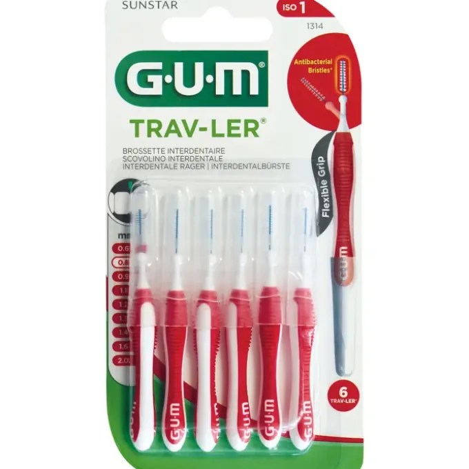 GUM TRAV-LER 0,8mm Kerze rot Interdental+6Kappen 6 St