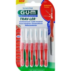 GUM TRAV-LER 0,8mm Kerze rot Interdental+6Kappen 6 St