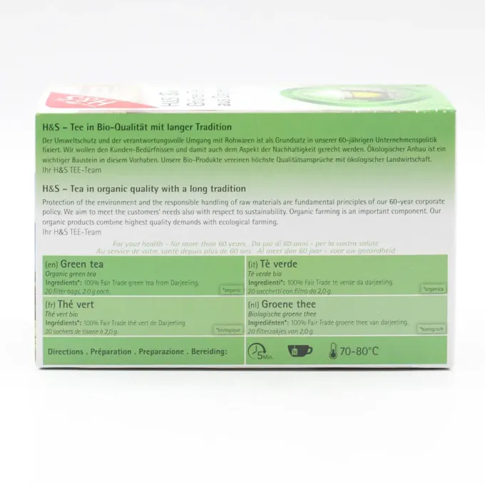 H&S Bio Grüner Tee aus Darjeeling Filterbeutel 20 Stück
