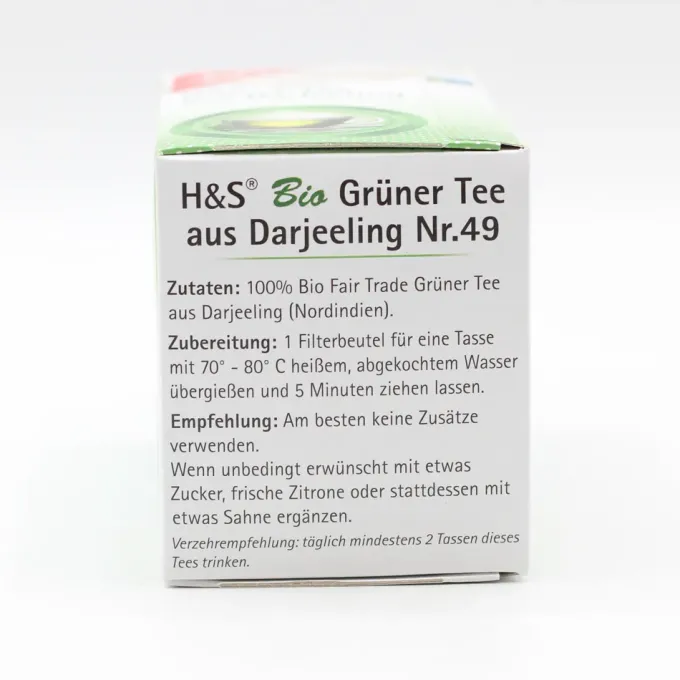 H&S Bio Grüner Tee aus Darjeeling Filterbeutel 20 Stück