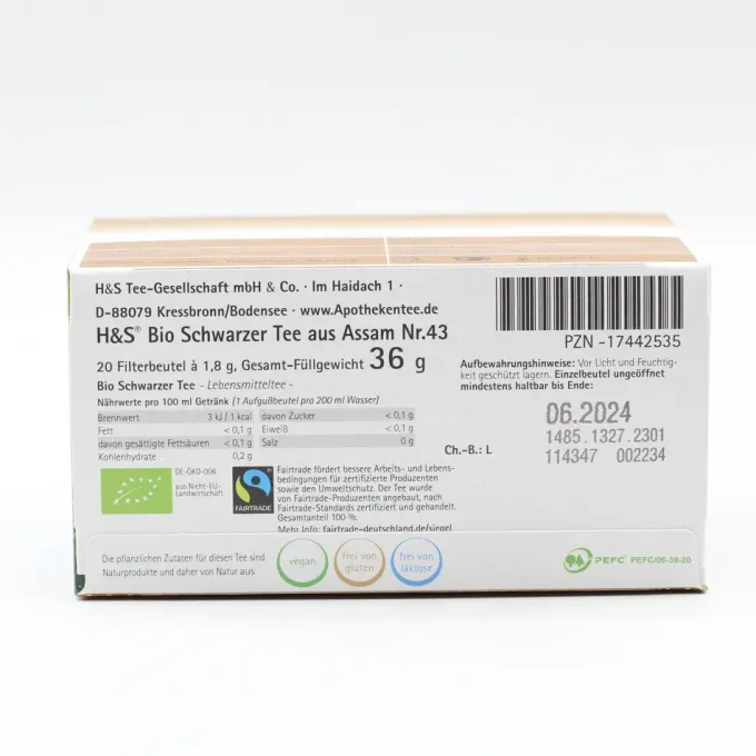 H&S Bio Schwarzer Tee aus Assam Filterbeutel 20 Stück