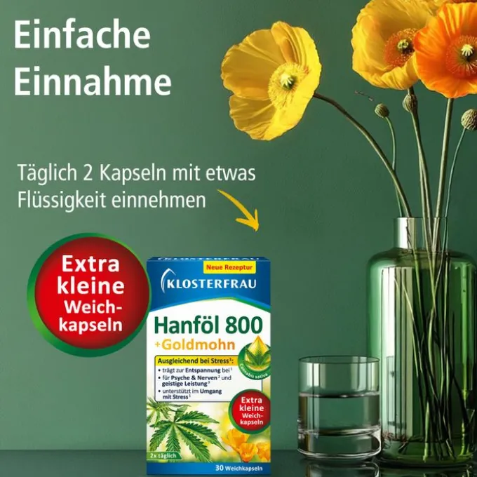 KLOSTERFRAU Hanföl 800 mg+Goldmohn Weichkapseln 30 Stück