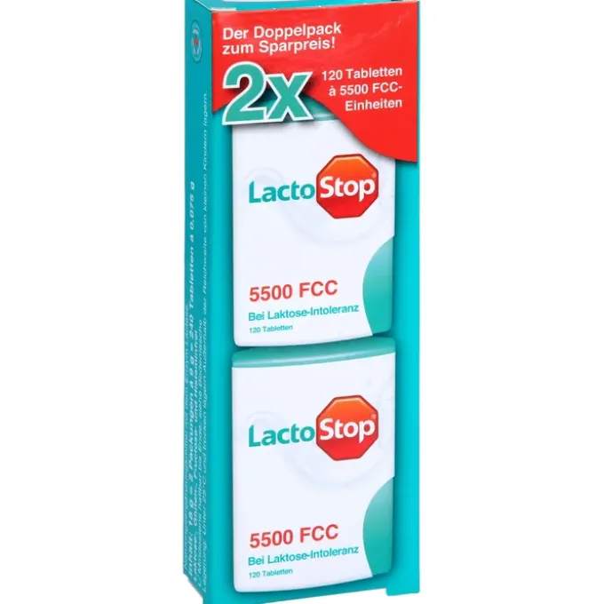 LACTOSTOP 5.500 FCC Tabletten Klickspender Doppel Packung 2x120 Stück 240 Stück